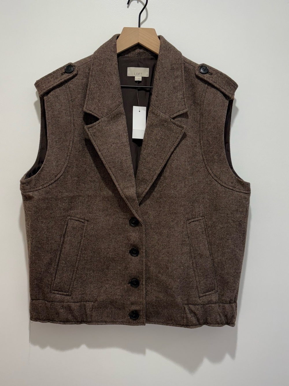 LOFT Brown Wool-Blend Sleeveless Button Vest